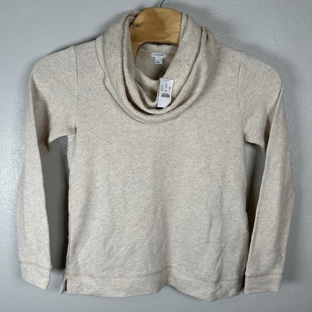 NEW J CREW Funnelneck Sweatshirt Womens Medium Beige Wool Blend Cowl Pullover